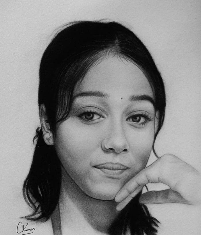 Realistic pencil portrait girl by Sumit Kumar sketch artist Patna Bihar