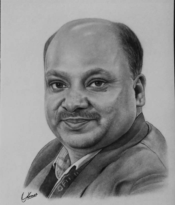 Charcoal portrait senior gentleman by Sumit Kumar sketch artist Patna Bihar