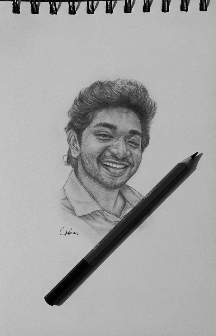 Pencil sketch in sketchbook laughing face by Sumit Kumar sketch artist Patna Bihar