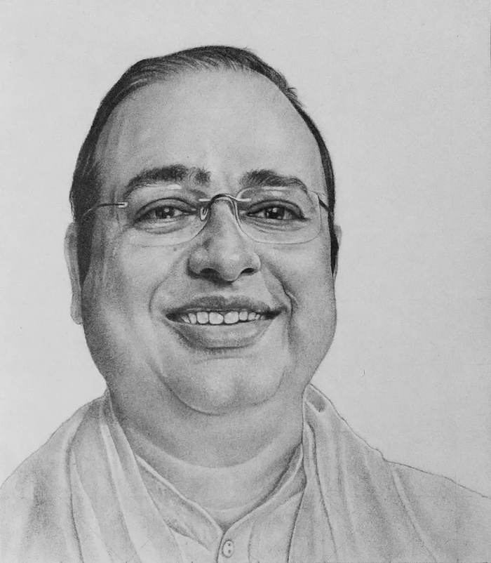 Pencil portrait smiling man rimless glasses by Sumit Kumar sketch artist Patna Bihar
