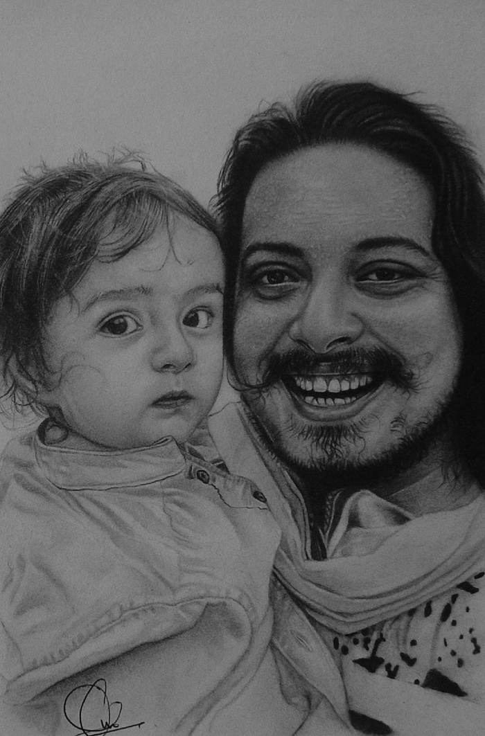 Pencil sketch father and baby by Sumit Kumar sketch artist Patna Bihar